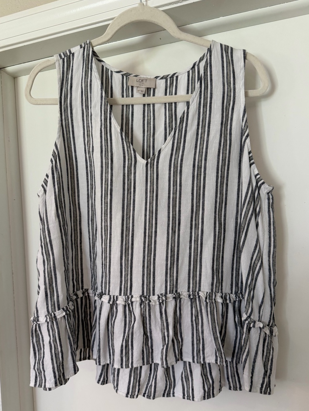 LOFT Striped Sleeveless Ruffle Hem Top